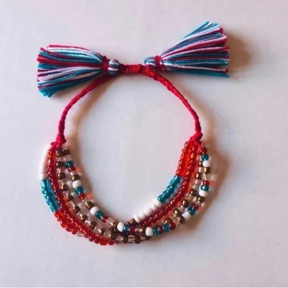 Multi-Strand Beads Adjustable Bracelet With Tassels - Picture 1 of 5